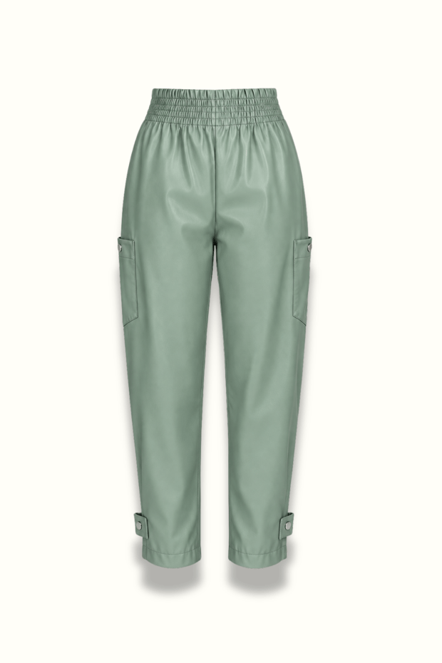 Paça Detay Adaçayı Slouchy Deri PantolonSezgi Tekin