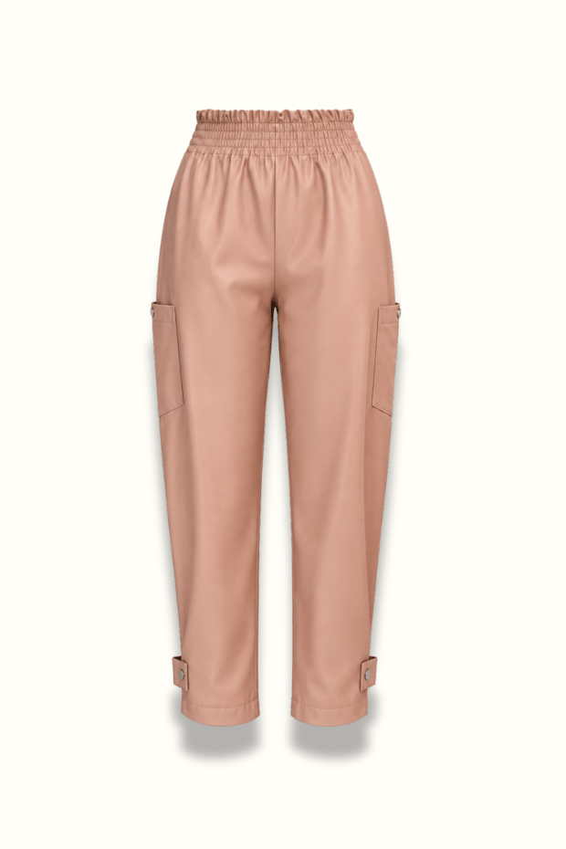 Paça Detay Pudra Slouchy Deri PantolonSezgi Tekin