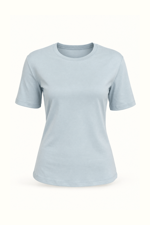 Premium Seri Bebe Mavi Bisiklet Yaka Basic Pamuklu TshirtSezgi Tekin