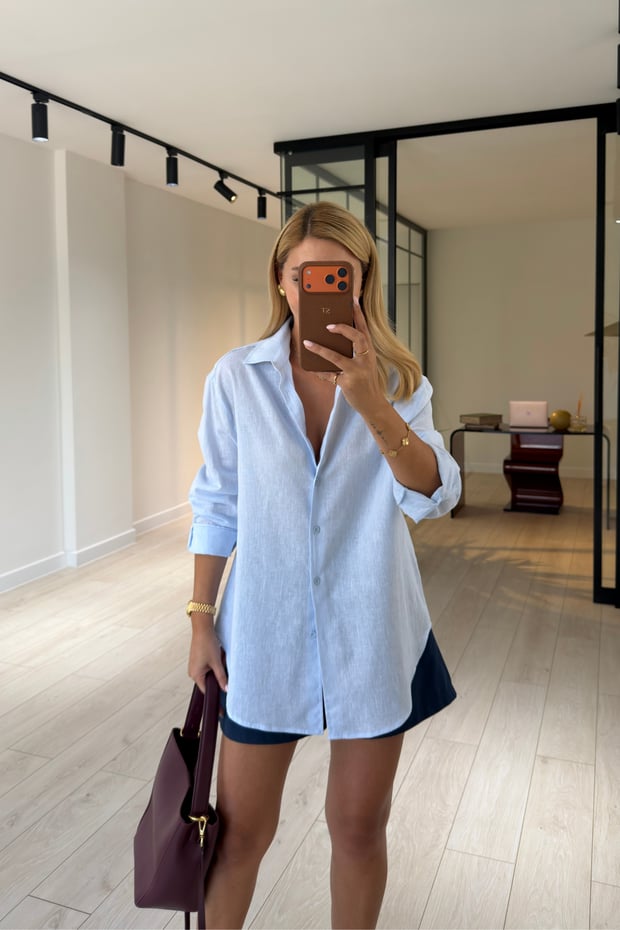 Premium Seri BF Bebek Mavi Keten GömlekSezgi Tekin