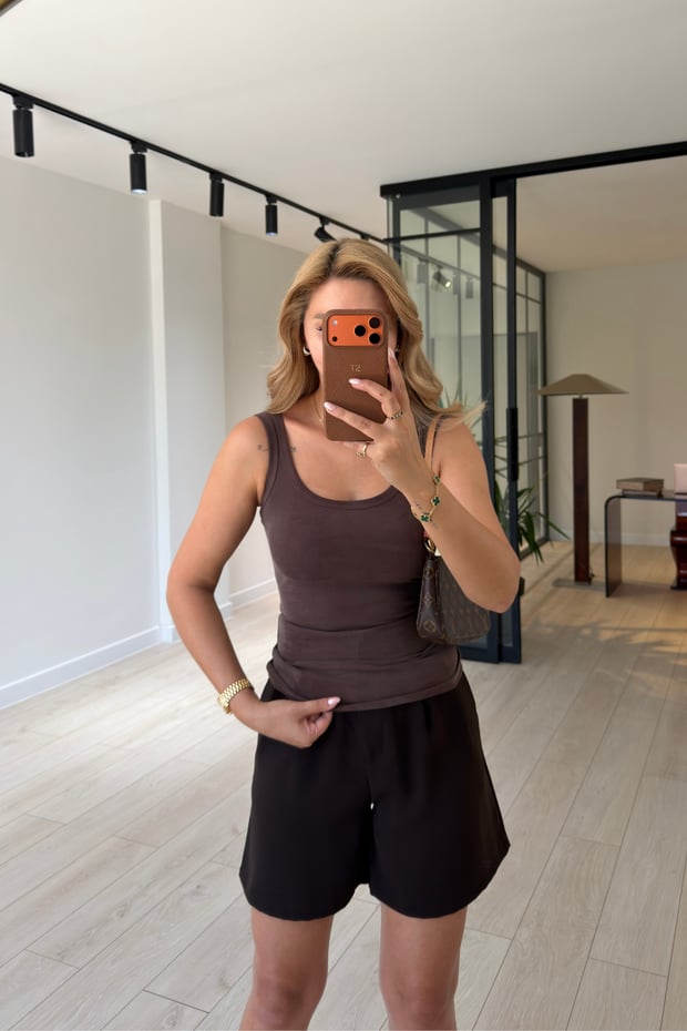 Premium Seri Ön Arka U Yaka Kahve Pike Modal AtletSezgi Tekin