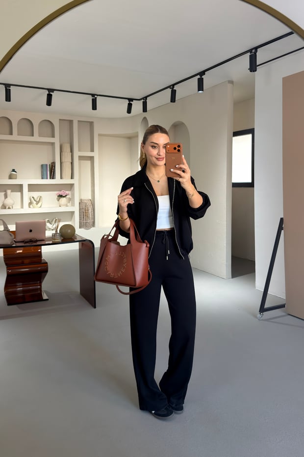 Premium Seri Şerit Detay Siyah Modal TakımSezgi Tekin