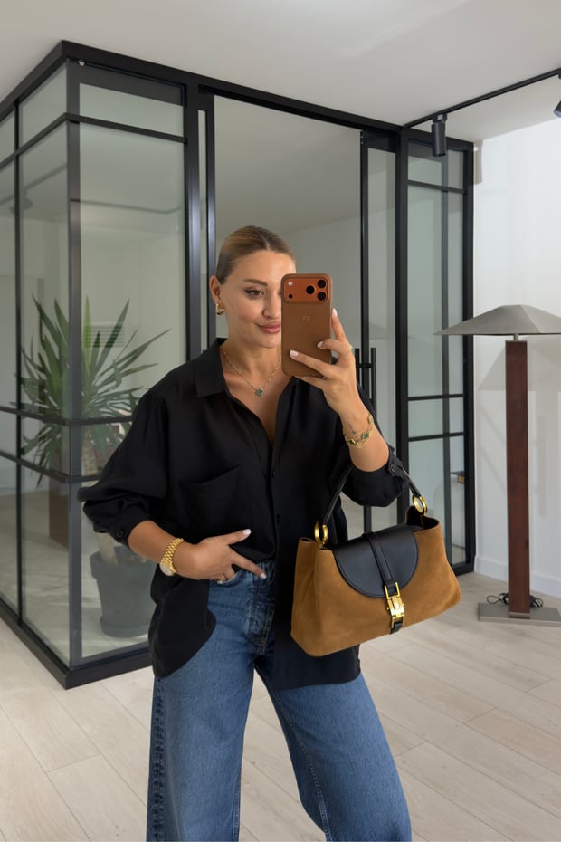 Siyah Oversize Cepli Modal GömlekSezgi Tekin