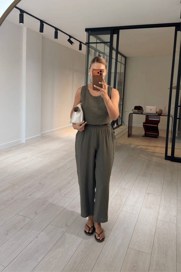 Slouchy Pantolon Bluz Haki Tensel TakımSezgi Tekin