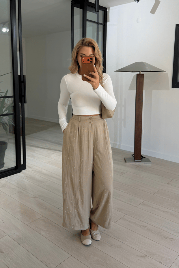 Taş Detaylı Camel Slouchy PantolonSezgi Tekin