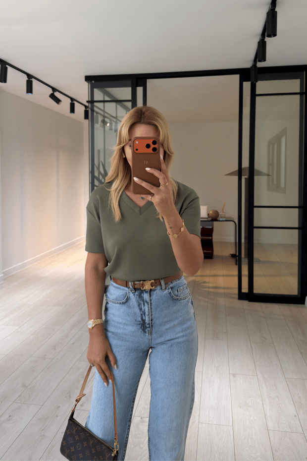 V Yaka Haki Tok Modal Basic TshirtSezgi Tekin