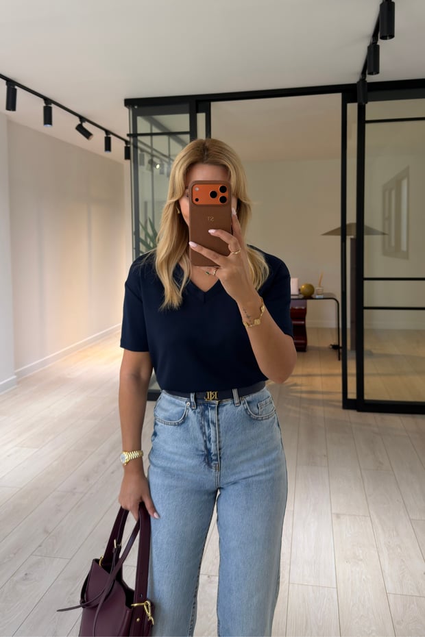 V Yaka Lacivert Tok Modal Basic TshirtSezgi Tekin