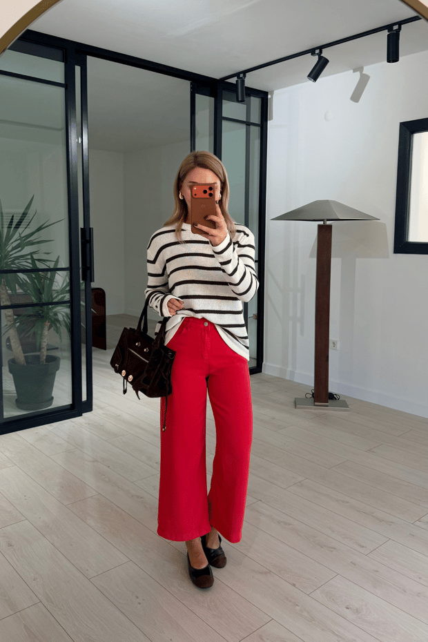 Wide Leg Dökümlü Kırmızı Bol PantolonSezgi Tekin