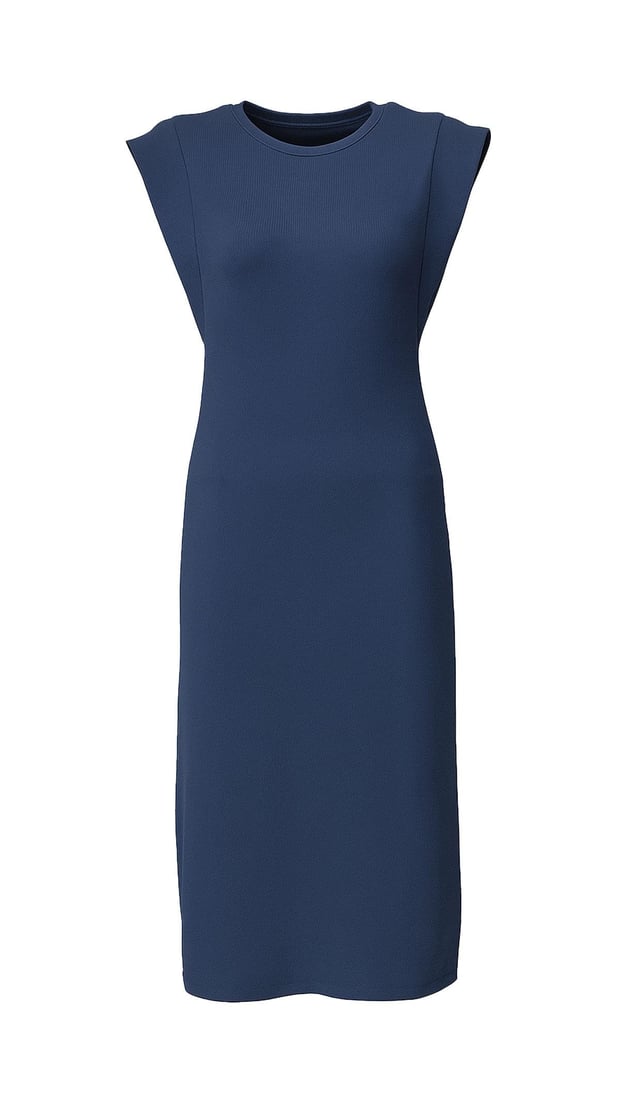 T Kol Yırtmaç Detay Dokulu Lacivert Elbise