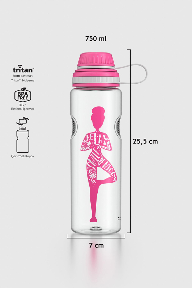 Renga Ege Yoga Desenli 750 ml Tritan Matara 912067 Fuşya