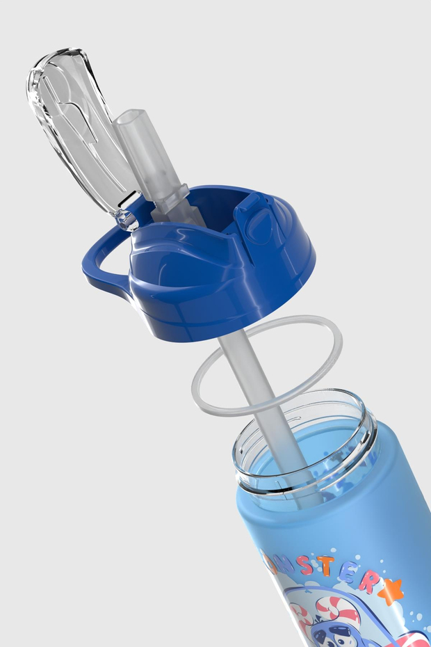 Renga Falcon Monster Desenli 500 ml Pipetli Mat Tritan Çocuk Matara 912037 Mavi