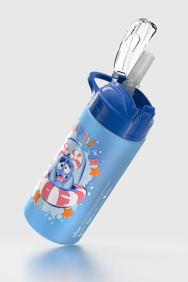 Renga Falcon Monster Desenli 500 ml Pipetli Mat Tritan Çocuk Matara 912037 Mavi