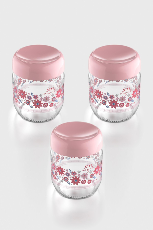 Renga Flora Desenli 425 ml 3lü Cam Kavanoz Seti 132078 Pudra