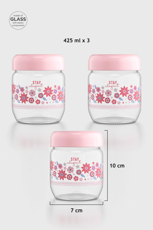 Renga Flora Desenli 425 ml 3lü Cam Kavanoz Seti 132078 Pudra