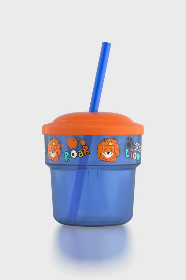 Renga Kai Cute Lion Desenli PP 3lü Çocuk Seti Suluk, Pipetli Bardak ve Saklama Kabı 712008 Mavi