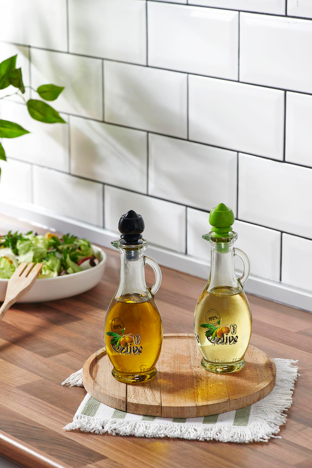 Renga Kibele Desenli 250 ml Yeşil Kapaklı Cam Yağlık 152043