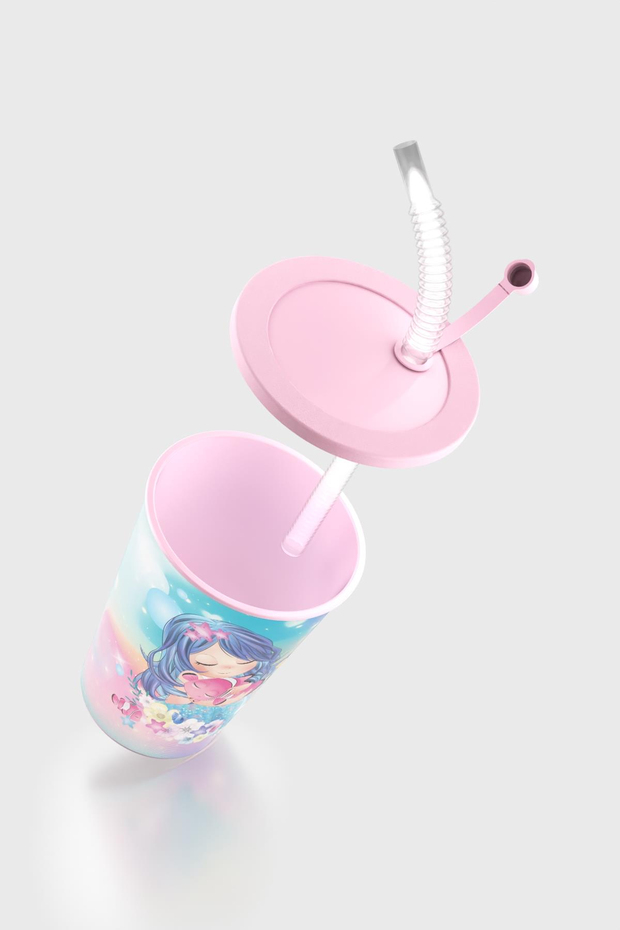 Renga Layt Kids Desenli 420 ml Pipetli PP Bardak 142025 Pembe