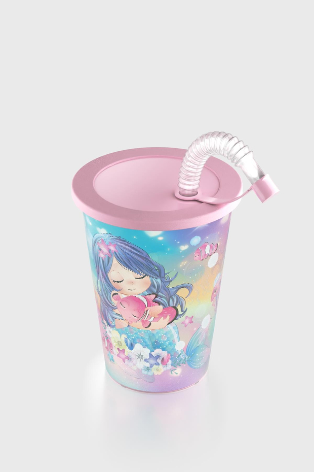 Renga Layt Kids Desenli 420 ml Pipetli PP Bardak 142025 Pembe