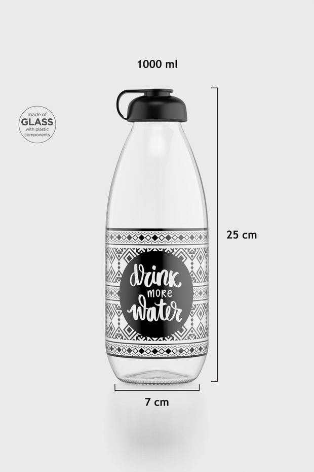 Renga Milky Desenli 1000 ml Cam Şişe 182058 Siyah