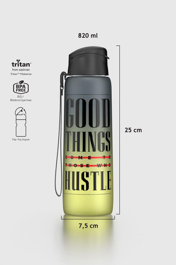 Renga Pera Çift Renk Yazı Desenli 820 ml Askılı Mat Tritan Matara 912134 Siyah-Sarı