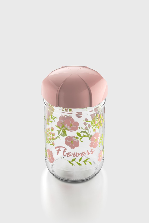 Renga Rhea 660 ml Flower Desenli Cam Kavanoz 132006 Pembe