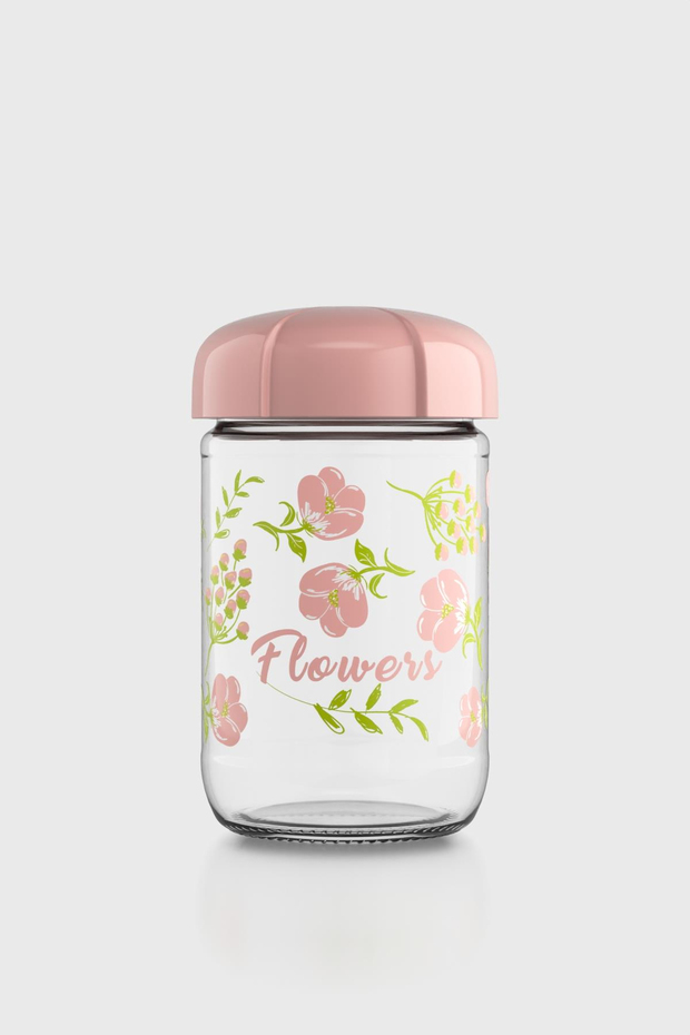 Renga Rhea 660 ml Flower Desenli Cam Kavanoz 132006 Pembe