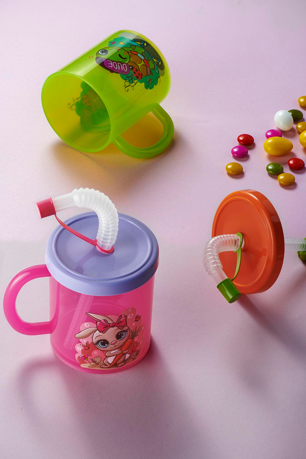 Renga Ruby Tavşan Desenli 210 ml Pipetli Kulplu PP Bebek Bardağı 142026 Pembe-Mor