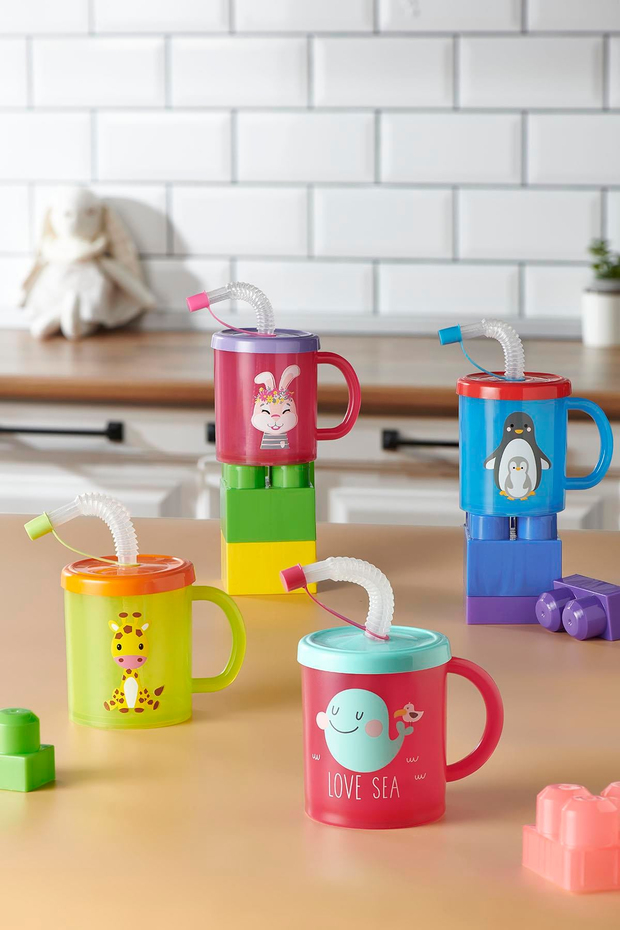 Renga Ruby Tavşan Desenli 210 ml Pipetli Kulplu PP Bebek Bardağı 142003 Pembe-Mor