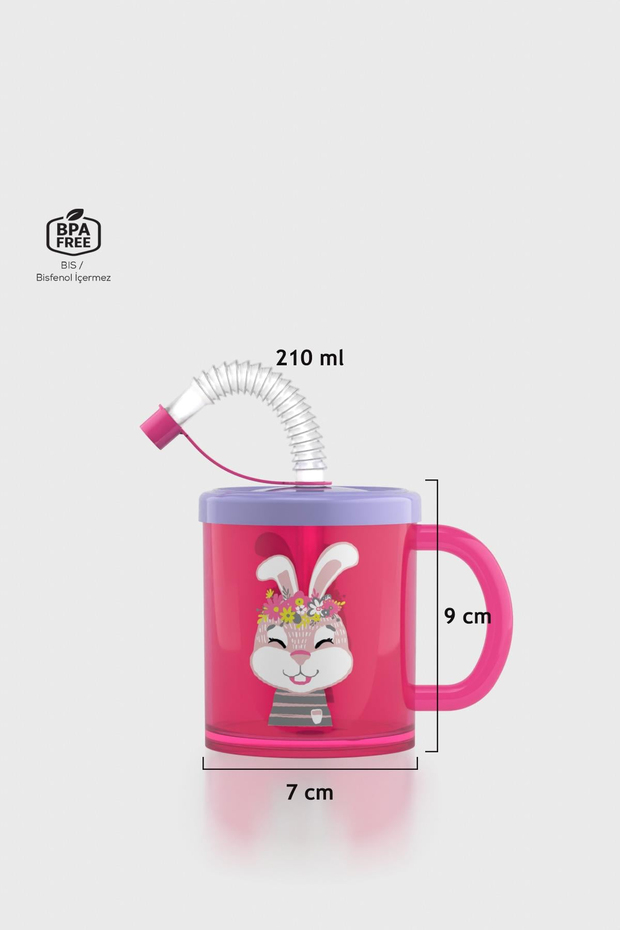 Renga Ruby Tavşan Desenli 210 ml Pipetli Kulplu PP Bebek Bardağı 142003 Pembe-Mor