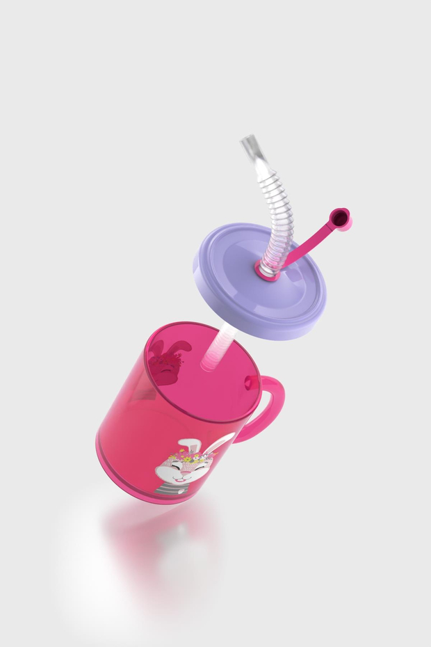 Renga Ruby Tavşan Desenli 210 ml Pipetli Kulplu PP Bebek Bardağı 142003 Pembe-Mor