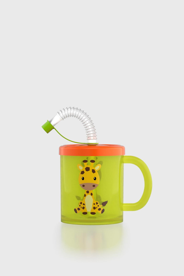 Renga Ruby Zürafa Desenli 210 ml Pipetli Kulplu PP Bebek Bardağı 142003 Yeşil-Turuncu