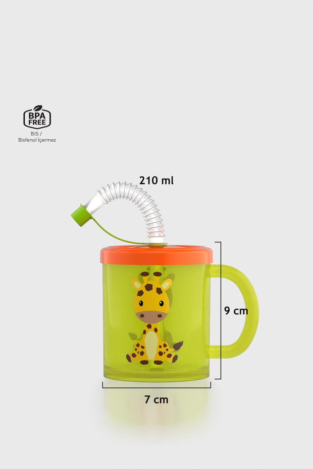 Renga Ruby Zürafa Desenli 210 ml Pipetli Kulplu PP Bebek Bardağı 142003 Yeşil-Turuncu