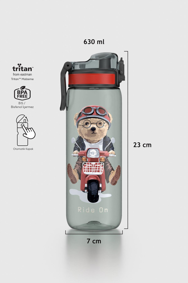 Renga Rybo-X Desenli 630 ml Tritan Çocuk Matara 912163 Siyah