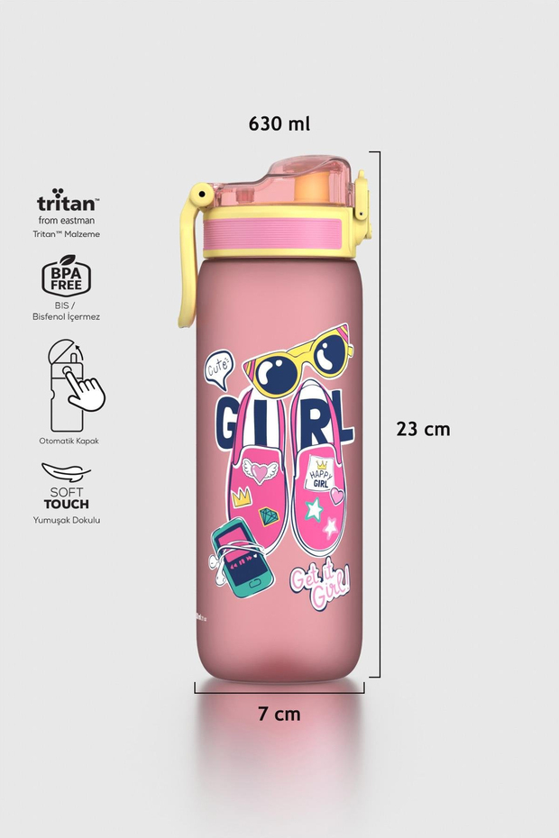 Renga Rybo-X Soft Touch Desenli 630 ml Tritan Çocuk Matara 912162 Pembe