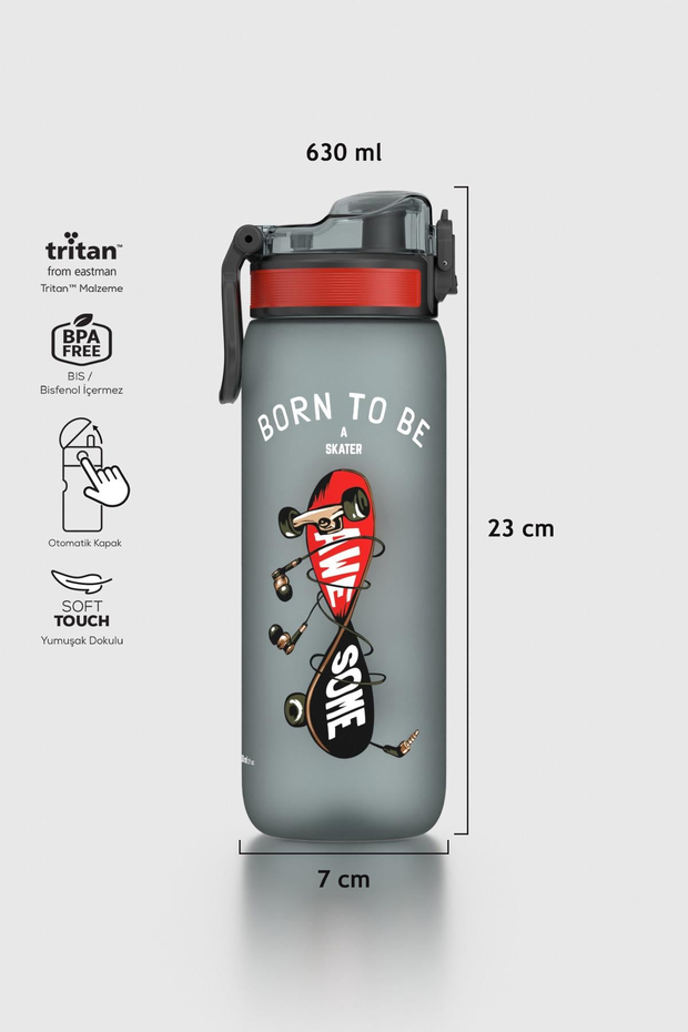 Renga Rybo-X Soft Touch Desenli 630 ml Tritan Çocuk Matara 912162 Siyah