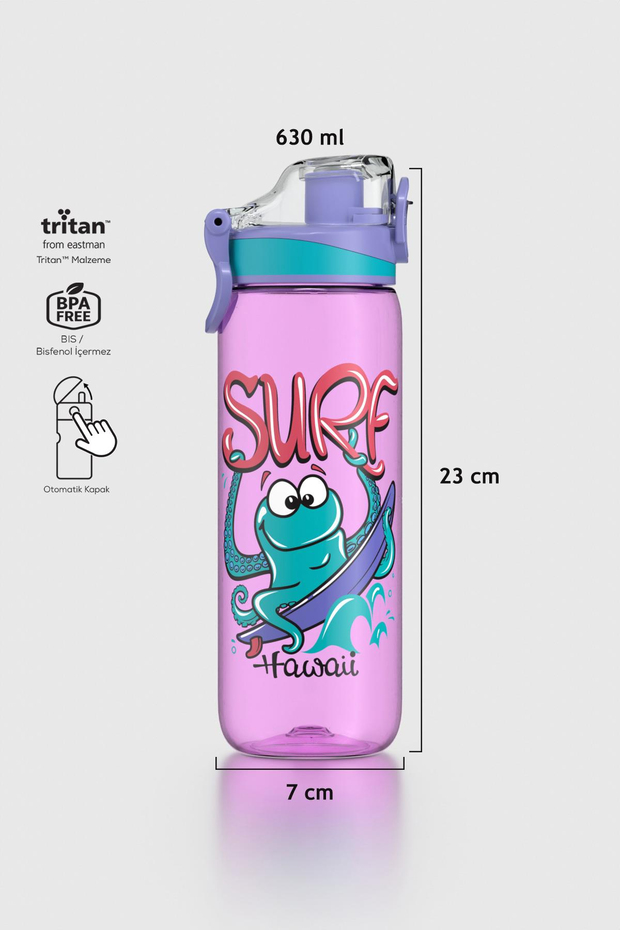 Renga Trego Desenli 630 ml Tritan Çocuk Matara 912171 Mor
