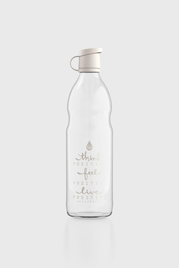 Renga Zen Yazı Desenli 1000 ml Cam Şişe 182049 Bej