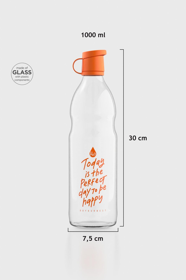 Renga Zen Yazı Desenli 1000 ml Cam Şişe 182049 Turuncu