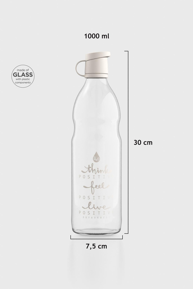 Renga Zen Yazı Desenli 1000 ml Cam Şişe 182049 Bej