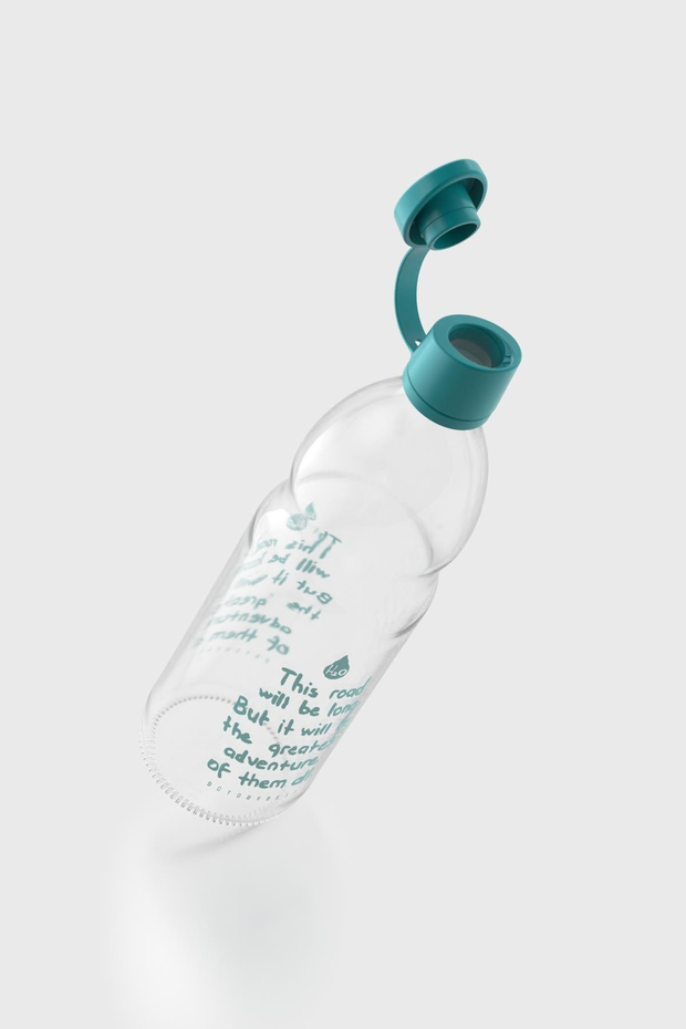 Renga Zen Yazı Desenli 1000 ml Cam Şişe 182049 Turkuaz