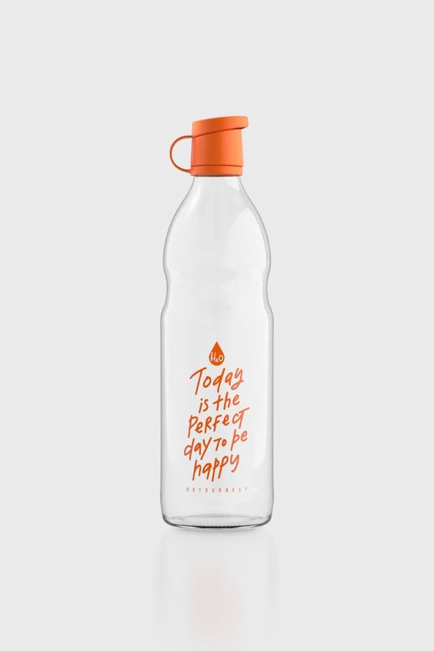 Renga Zen Yazı Desenli 1000 ml Cam Şişe 182049 Turuncu