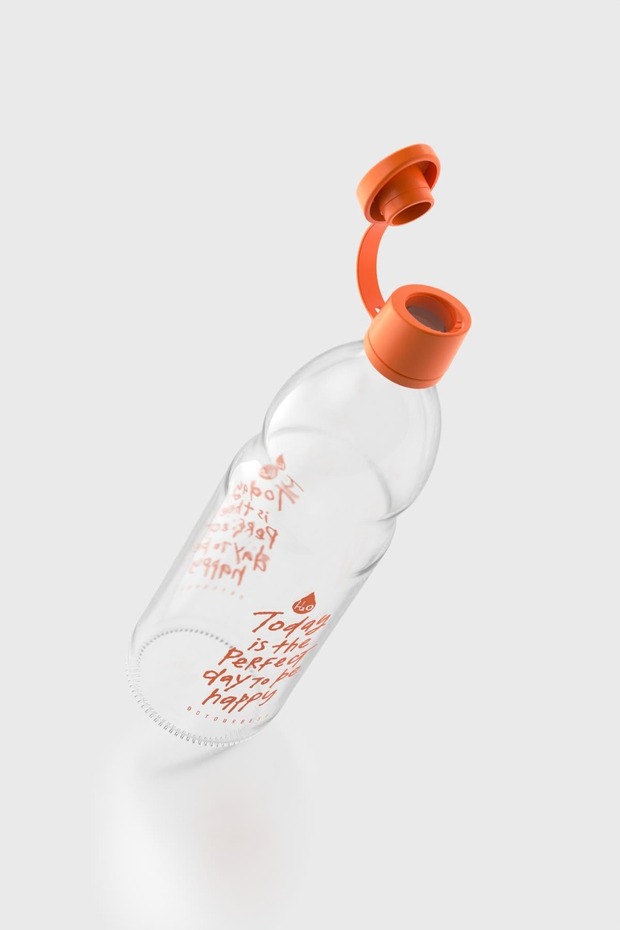 Renga Zen Yazı Desenli 1000 ml Cam Şişe 182049 Turuncu