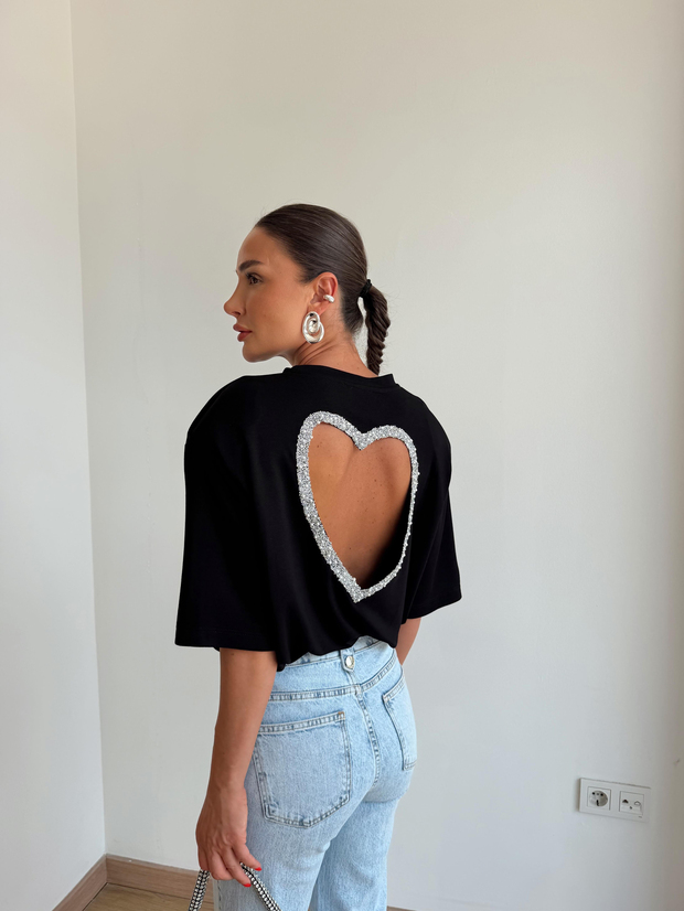 Arka Kalpli Vatkalı Tshirt Siyah