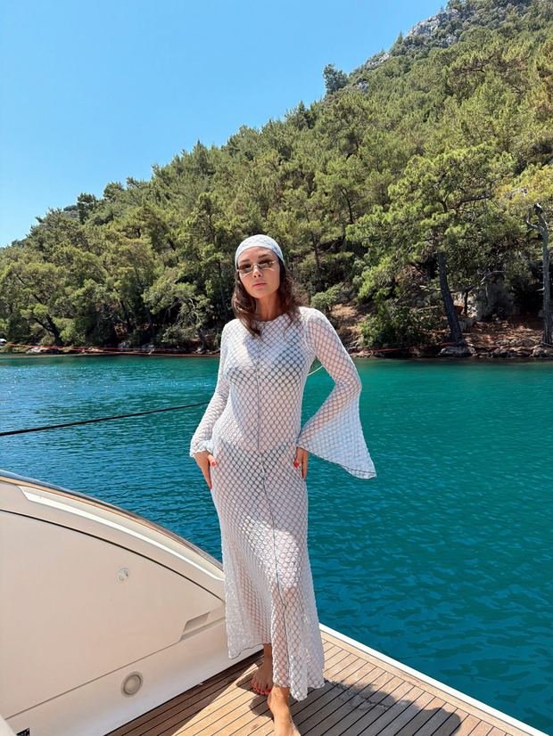 Bandanalı Beachwear Elbise Mavi
