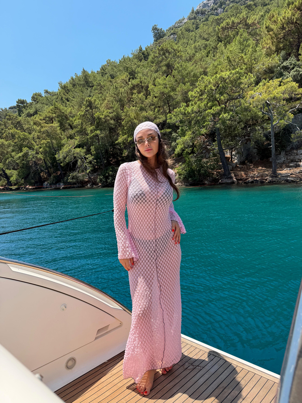 Bandanalı Beachwear Elbise Pembe