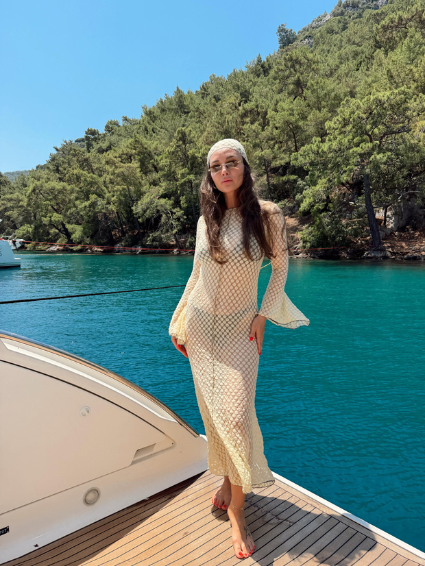 Bandanalı Beachwear Elbise Sarı