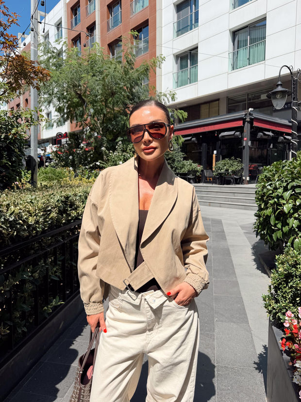 Belted Crop Trençkot Camel 