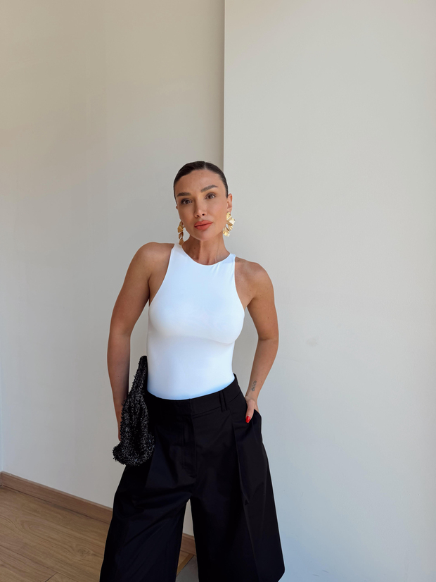 Bisiklet Yaka Bodysuit Ekru
