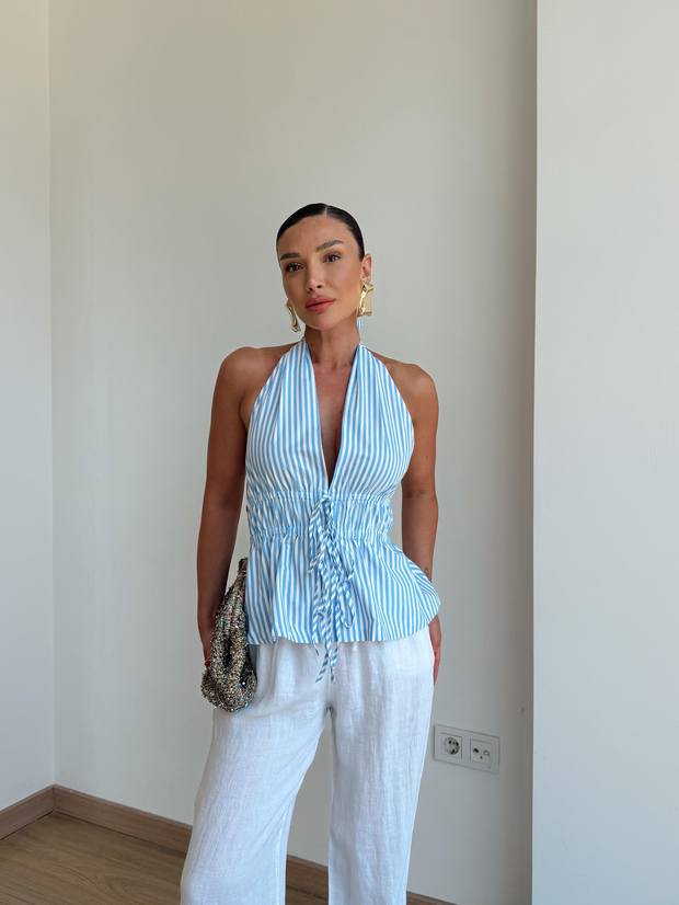 Çizgili Bağlamalı Bluz