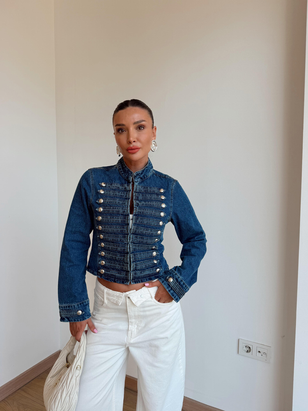 Dar Kesim Denim Ceket 